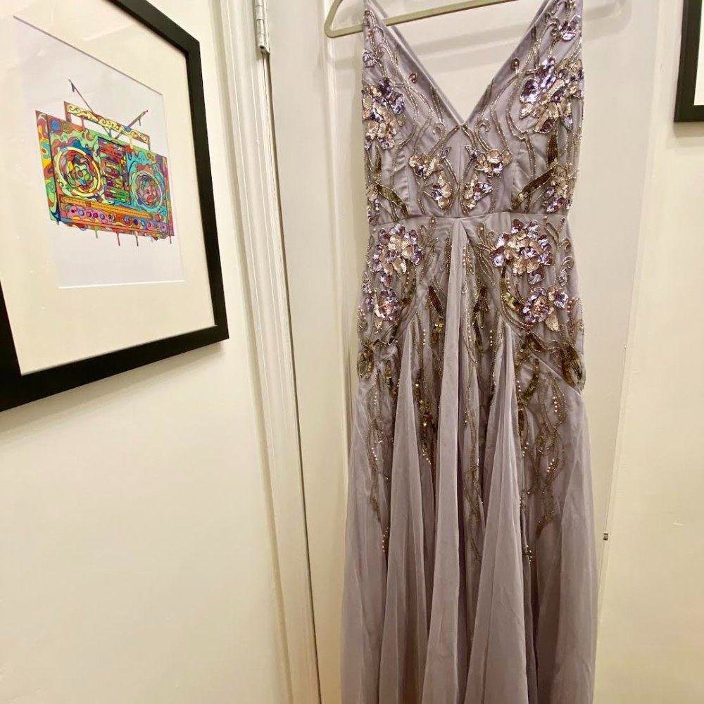 ASOS floral embellished mesh godet maxi dress in lilac